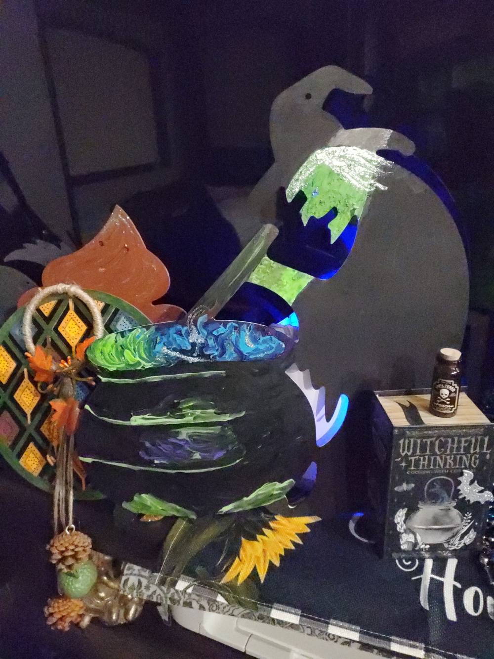 Hand-Painted Green & Black Witch Cauldron Wall Art